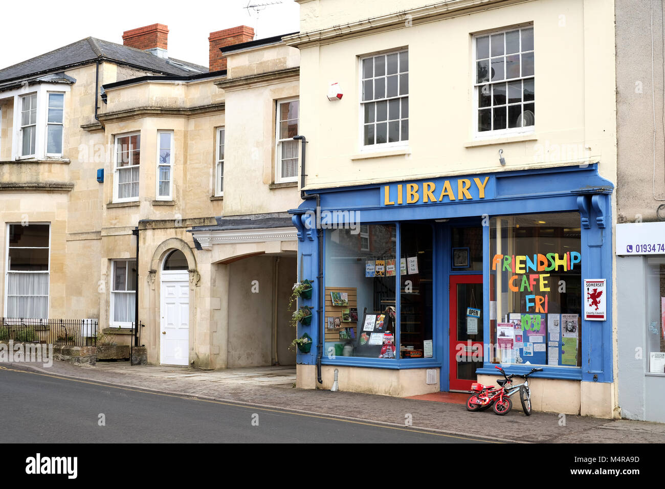 February 2018 - 'The Library in beautiful Somerset village of Cheddar. Which is threatened with closure from budget cuts Stock Photo