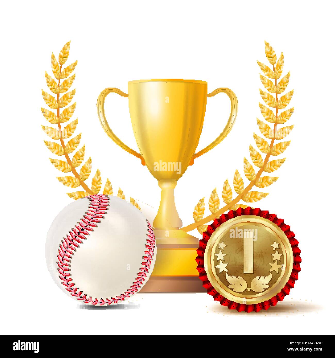Baseball Award Vector. Sport Banner Background. White Ball With Red