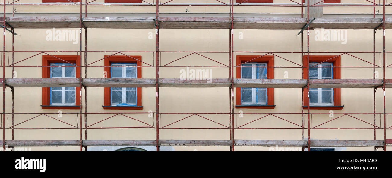 Metal scaffolding and fittings used in the restoration of the old