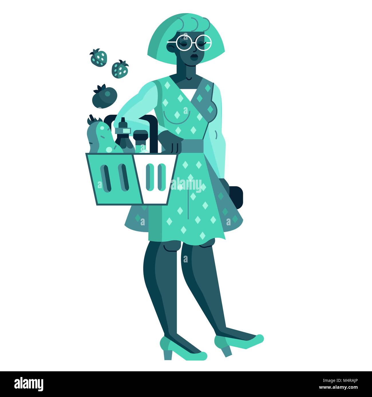 Housewife from Supermarket with Grocery Basket Stock Vector