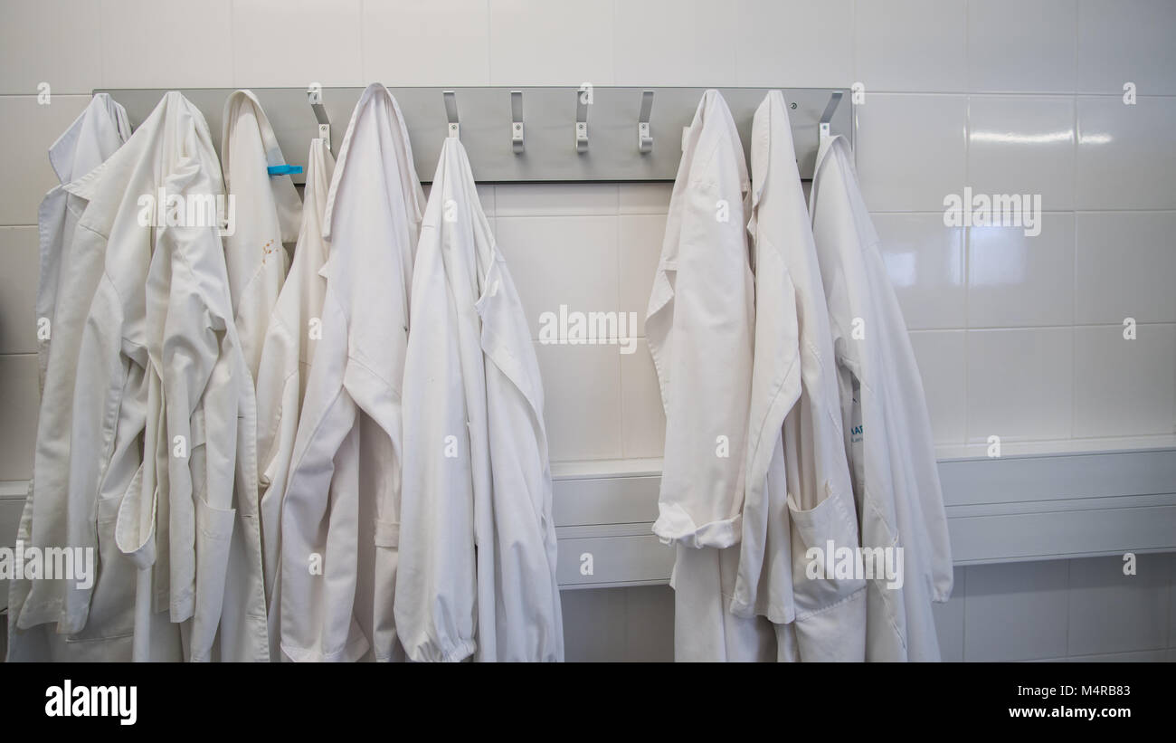 Laboratory clothes in changing room Stock Photo
