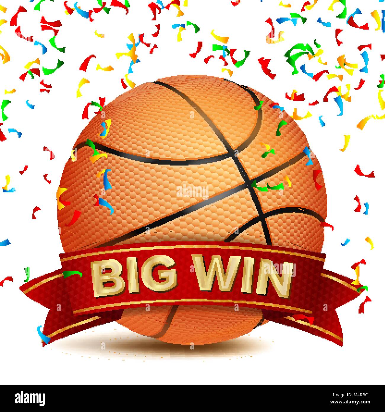 Basketball Award Vector. Red Ribbon. Big Sport Game Win Banner Background.  Orange Ball. Confetti Falling. Realistic Isolated Stock Vector Image & Art  - Alamy
