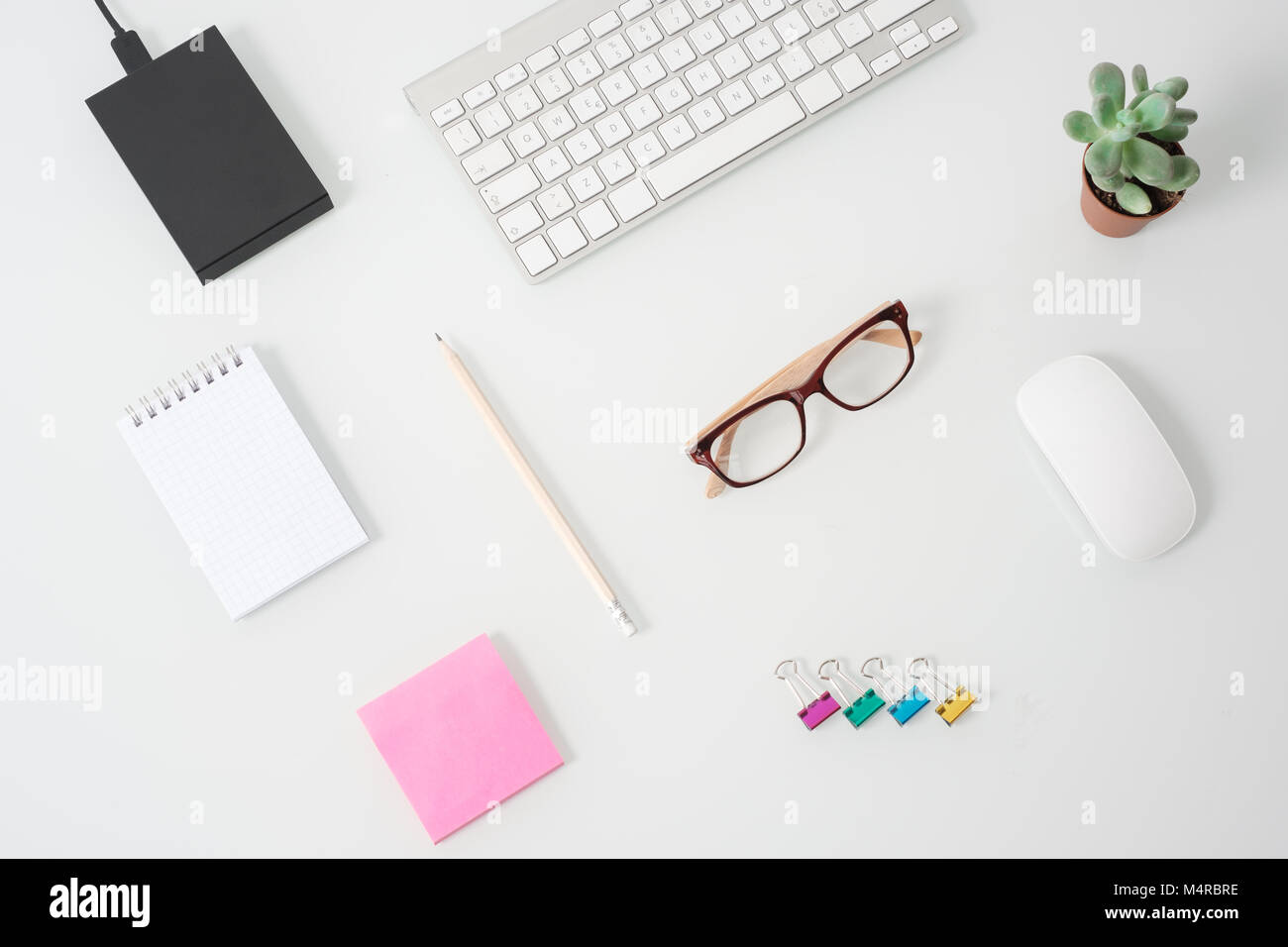 Modern office work desktop and sparse objects Stock Photo Alamy