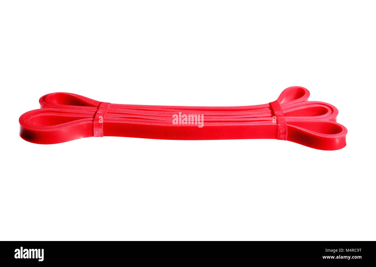 Twisted red rubber wrist band isolated on white. High resolution photo