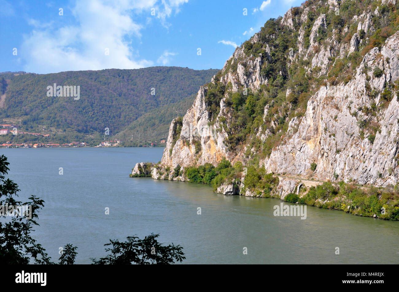 Danube river near the Serbian city of Donji Milanovac Stock Photo