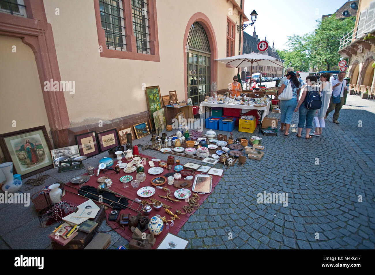 Flea market at center of Strasbourg, Alsace, Bas-Rhin, France, Europe Stock Photo