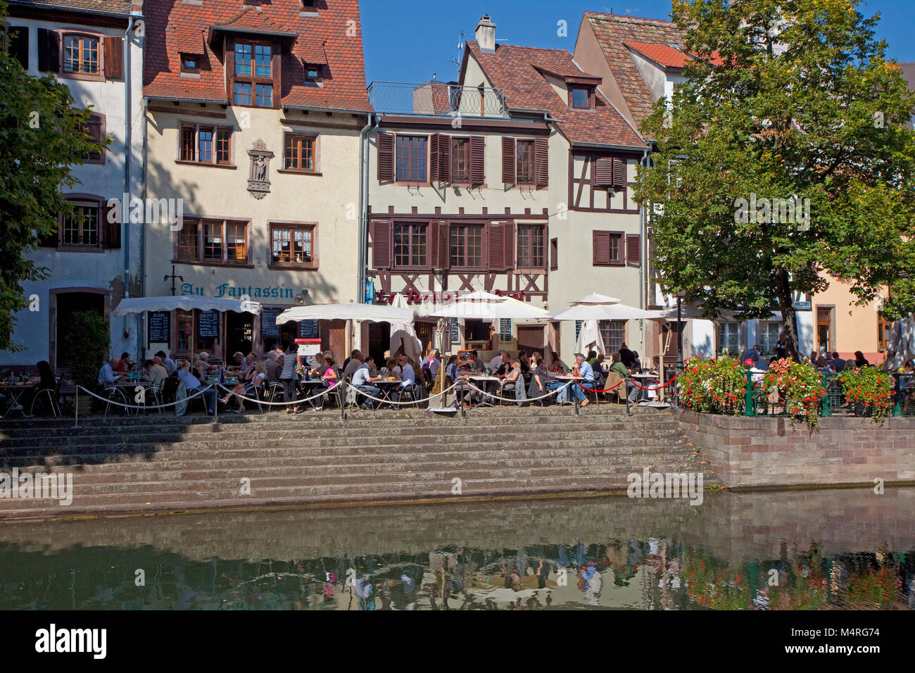 Restaurant at Ill river, La Petite France (Little France), Strasbourg, Alsace,Bas-Rhin, France, Europe Stock Photo