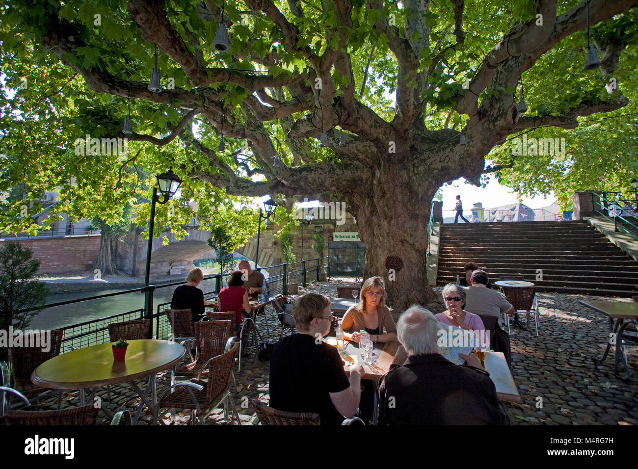 Restaurant at Ill river, La Petite France (Little France), Strasbourg, Alsace,Bas-Rhin, France, Europe Stock Photo