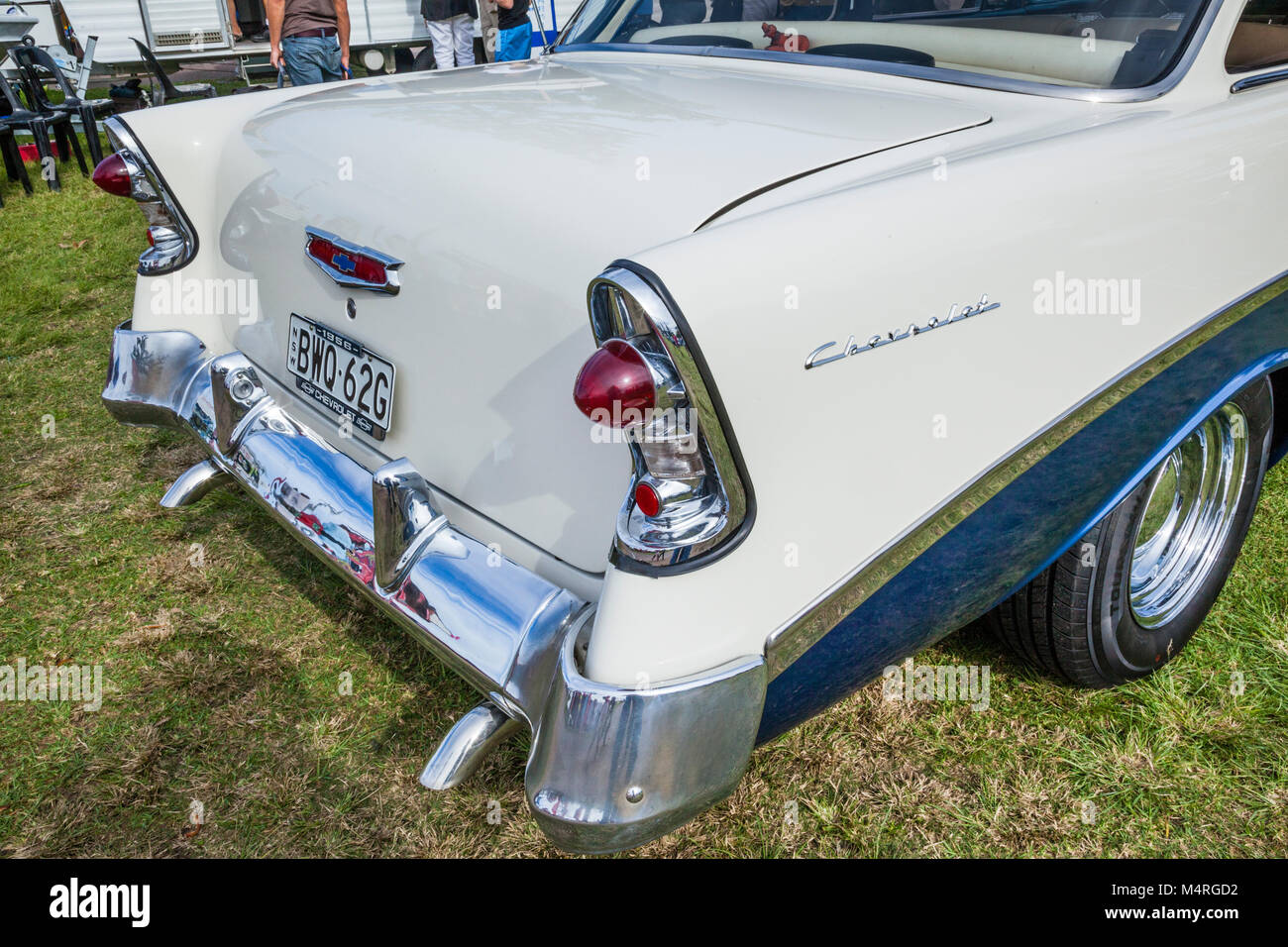 Australia, New South Wales, Central Coast, The Entrance, the elegant rear of a 1956 Chevrolet 210 Sedan exhibited during the Central Coast Historic Ca Stock Photo