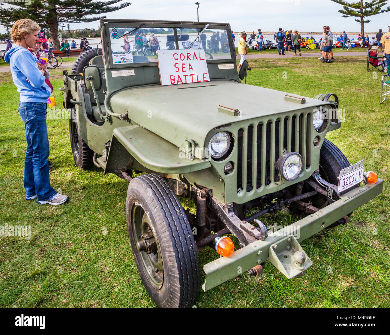 14 1029, Australia, New South Wales, Central Coast, The Entrance, vintage World War II Willys MB military jeep, exhibited during the Central Coast His Stock Photo