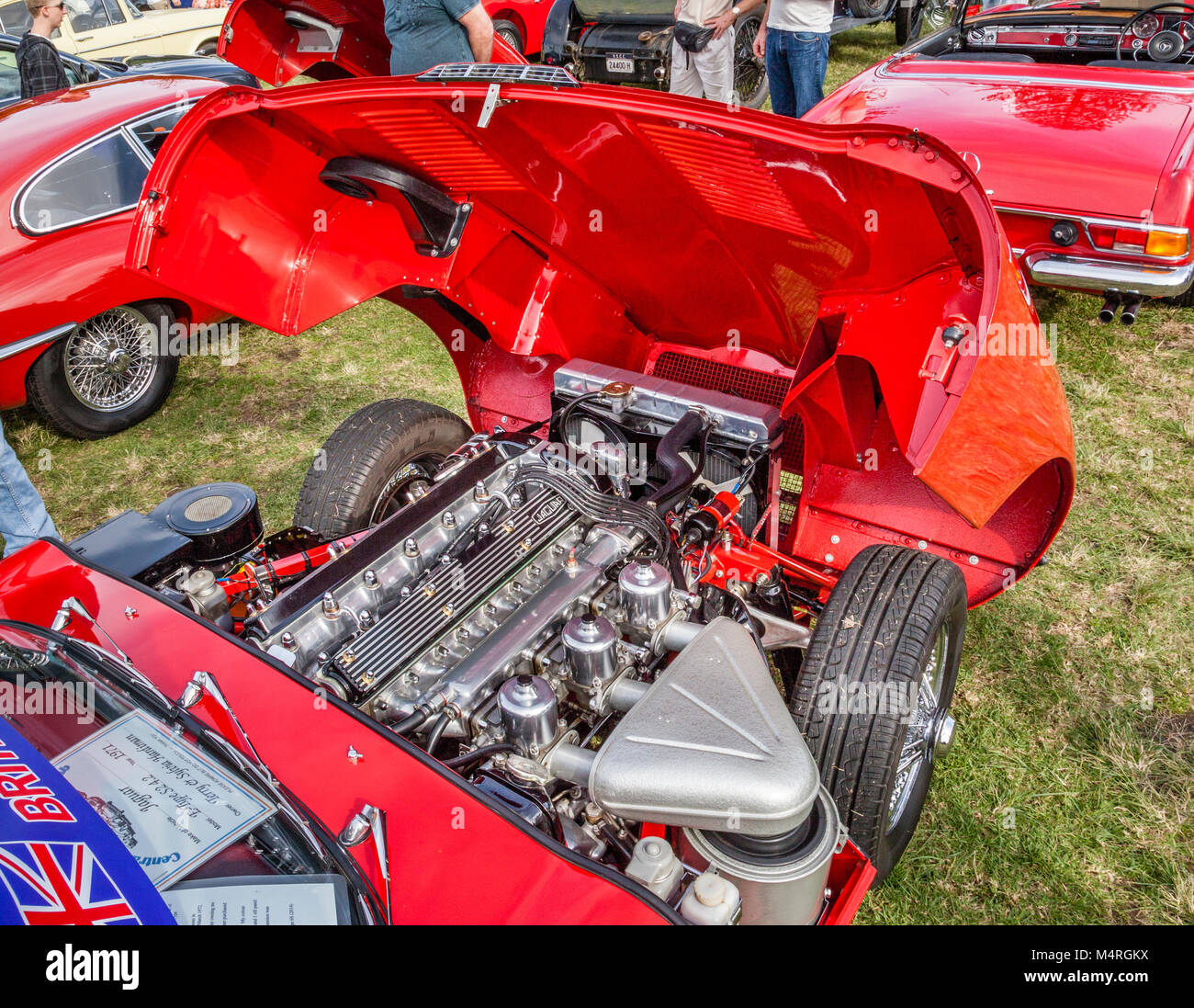 Australia, New South Wales, Central Coast, The Entrance, view of the XK engine of a Jaguar E-Type British sports car, exhibited during the Central Coa Stock Photo