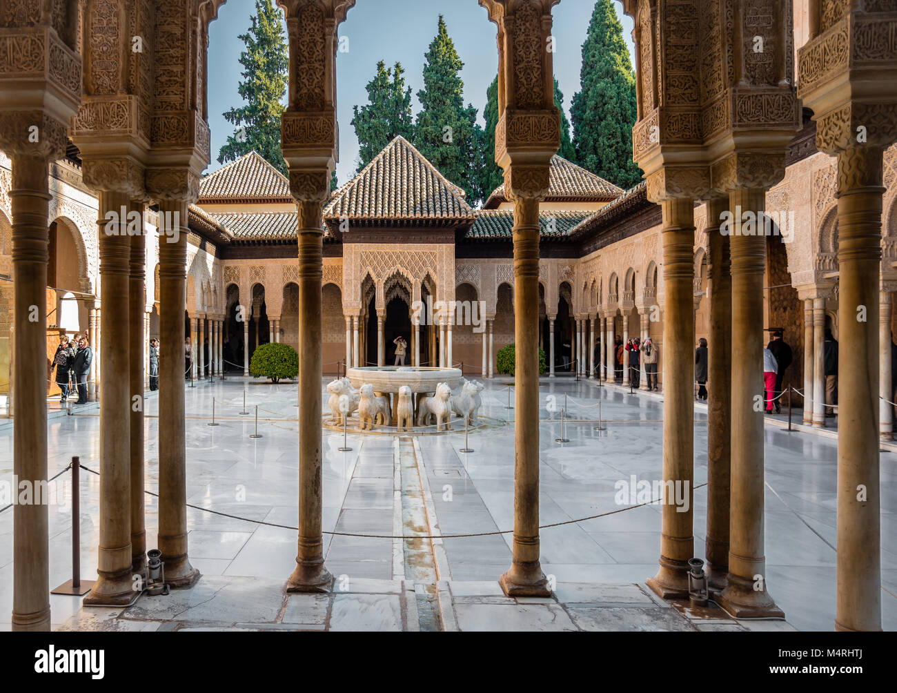 The Court (or Patio) of the Lions aka Patio de los Leones, in in the heart of the Alhambra, in Granada, Andalusia, Spain. Stock Photo