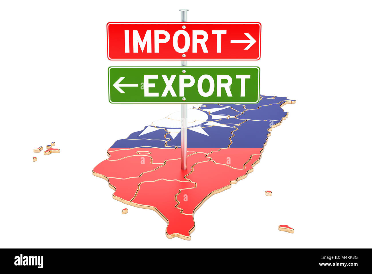 Import and export in Taiwan concept, 3D rendering isolated on white