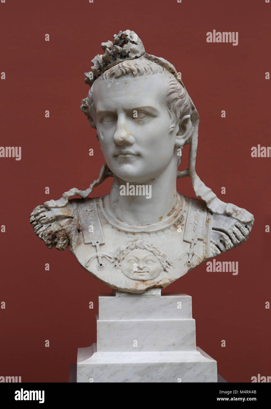 Portrait of Caligula (12-41AD). 3rd Roman Emperor (37-41AD); Bust with cuirass, found in Rome. NY Carlsberg Glyptotek. Denmark. Stock Photo