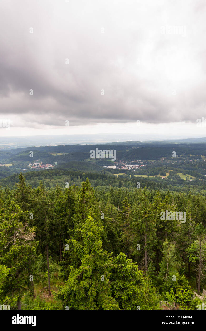 Beautiful summer forest view from Pajndl lookout tower, Krusne Hory Stock Photo