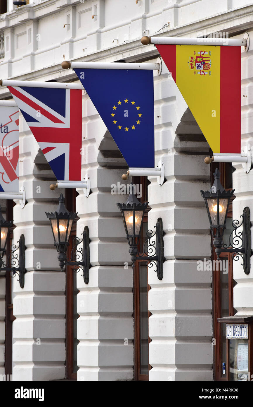 The Spanish European And British Or English Flags And Banners