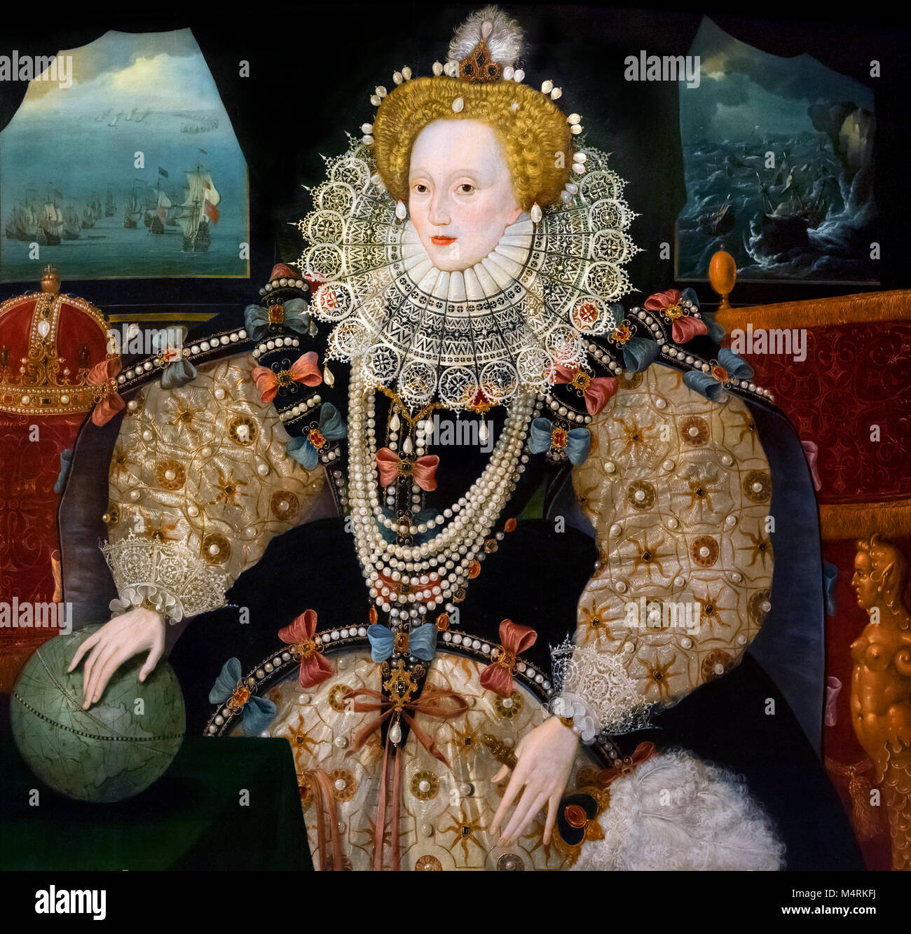 Elizabeth I, the 'Armada Portrait'. Portrait of Queen Elizabeth I by an unknown artist of the English school, oil on panel, c.1588 Stock Photo