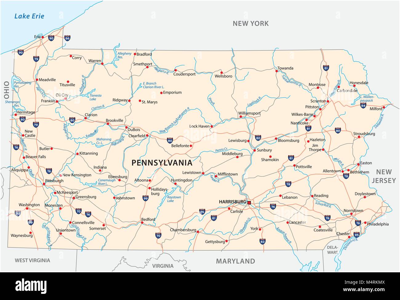 pennsylvania road vector map Stock Vector