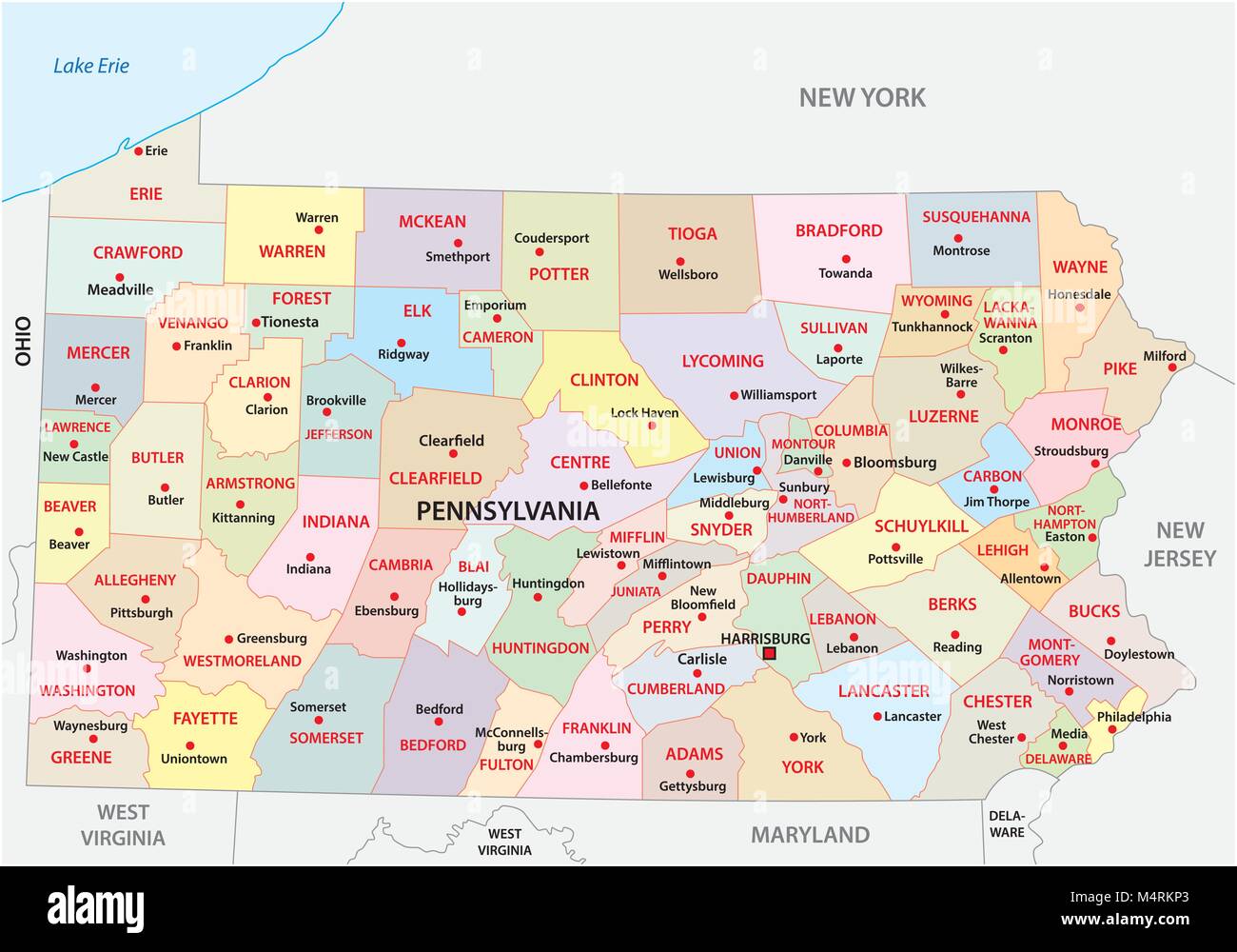 Pennsylvania administrative and political vector map Stock Vector