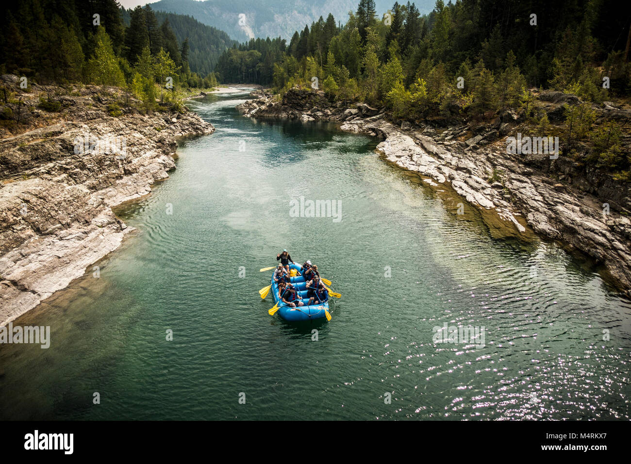 Rafting on Middle Fork of the Flathead River..Rafting on Middle Fork of the Flathead River. Stock Photo