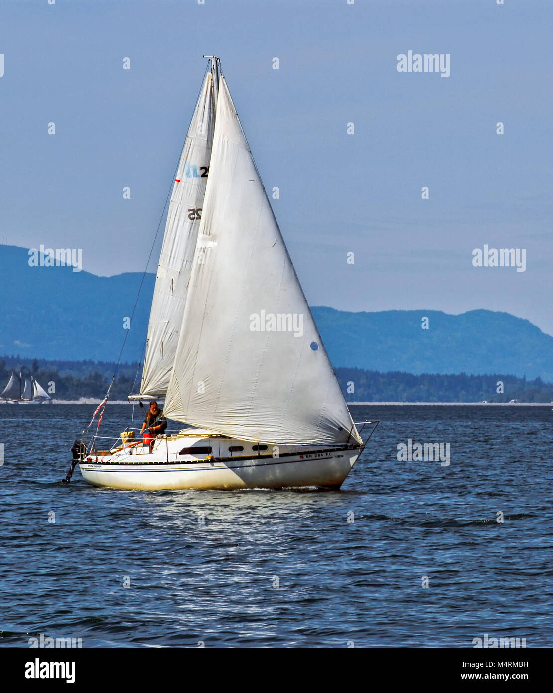 A sailboat on a breezy day in Bellingham Bay, Fairhaven (Bellingham ...