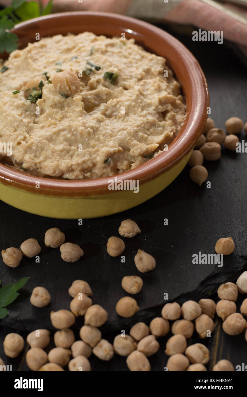 Hummus, dip of spread, everyday meals in Israel made from chickpeas and