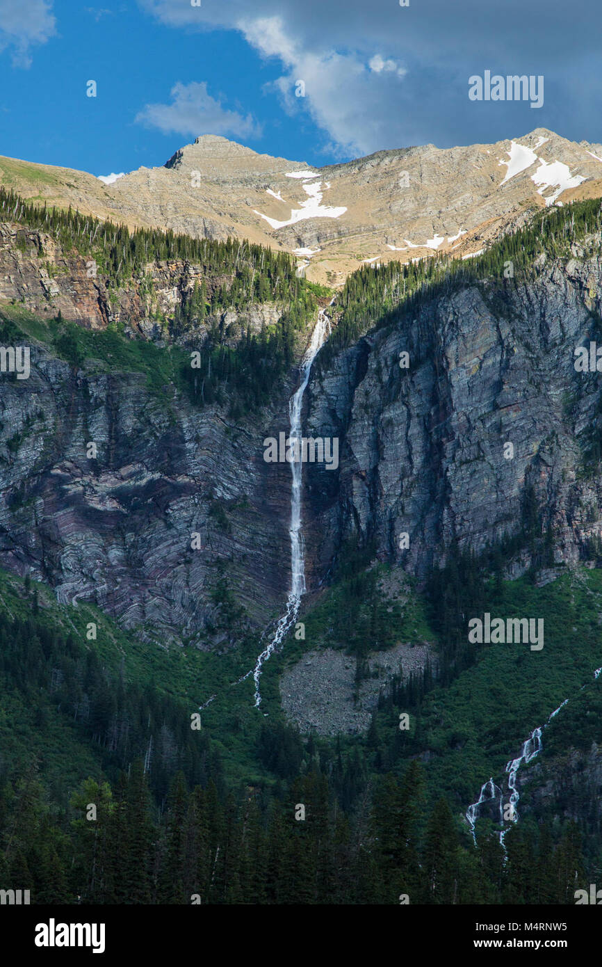Waterfalls Above Avalanche Lake. Stock Photo