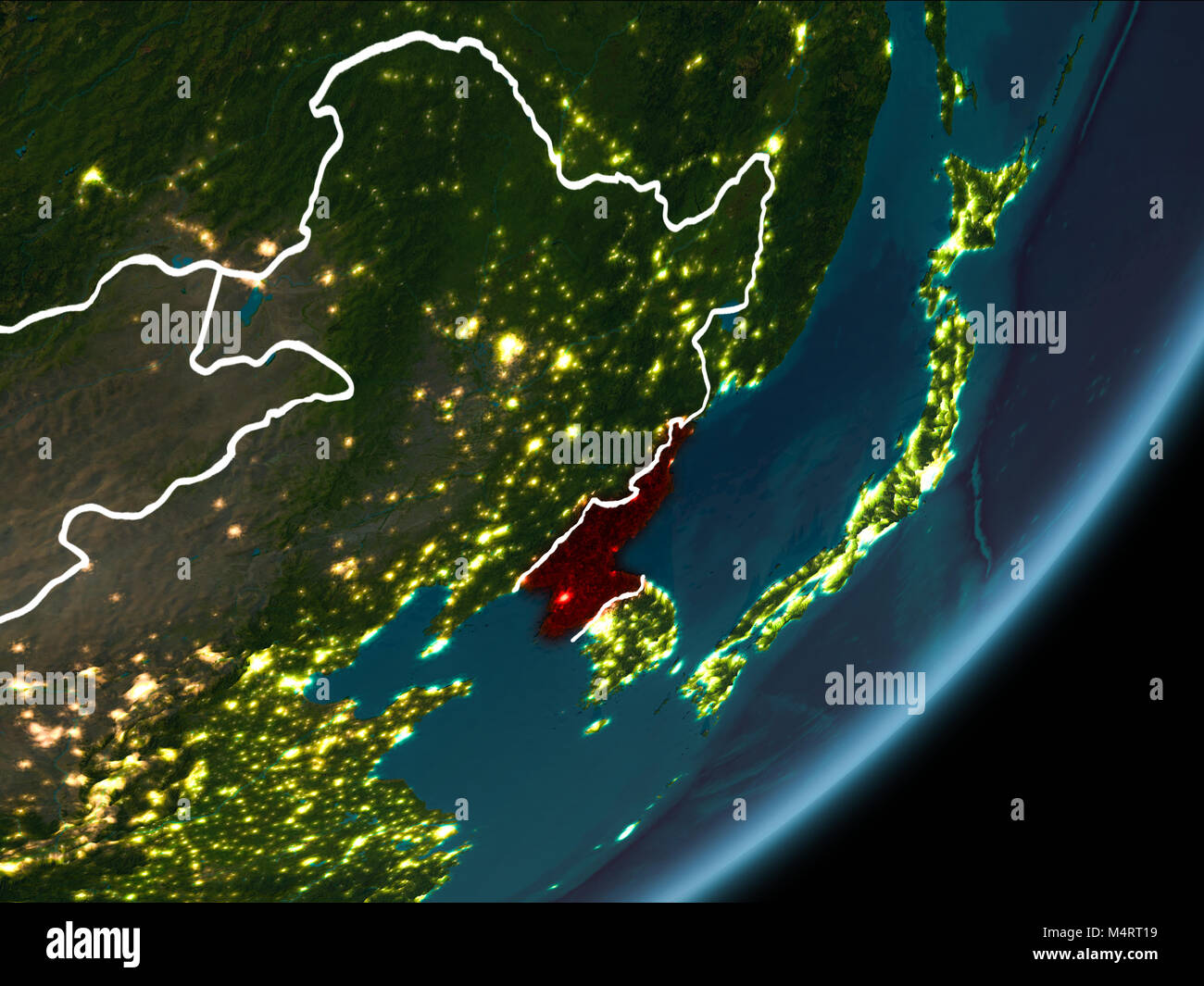 North Korea as seen from Earth’s orbit on planet Earth at night ...
