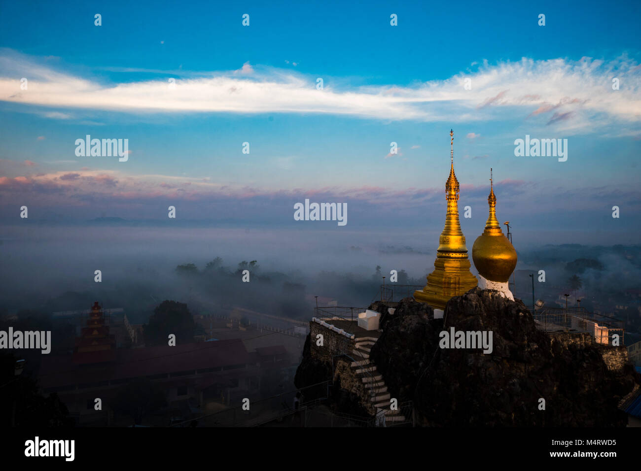 Taung Kwe Zedi pagoda at sunrise Loikaw Myanmar Stock Photo