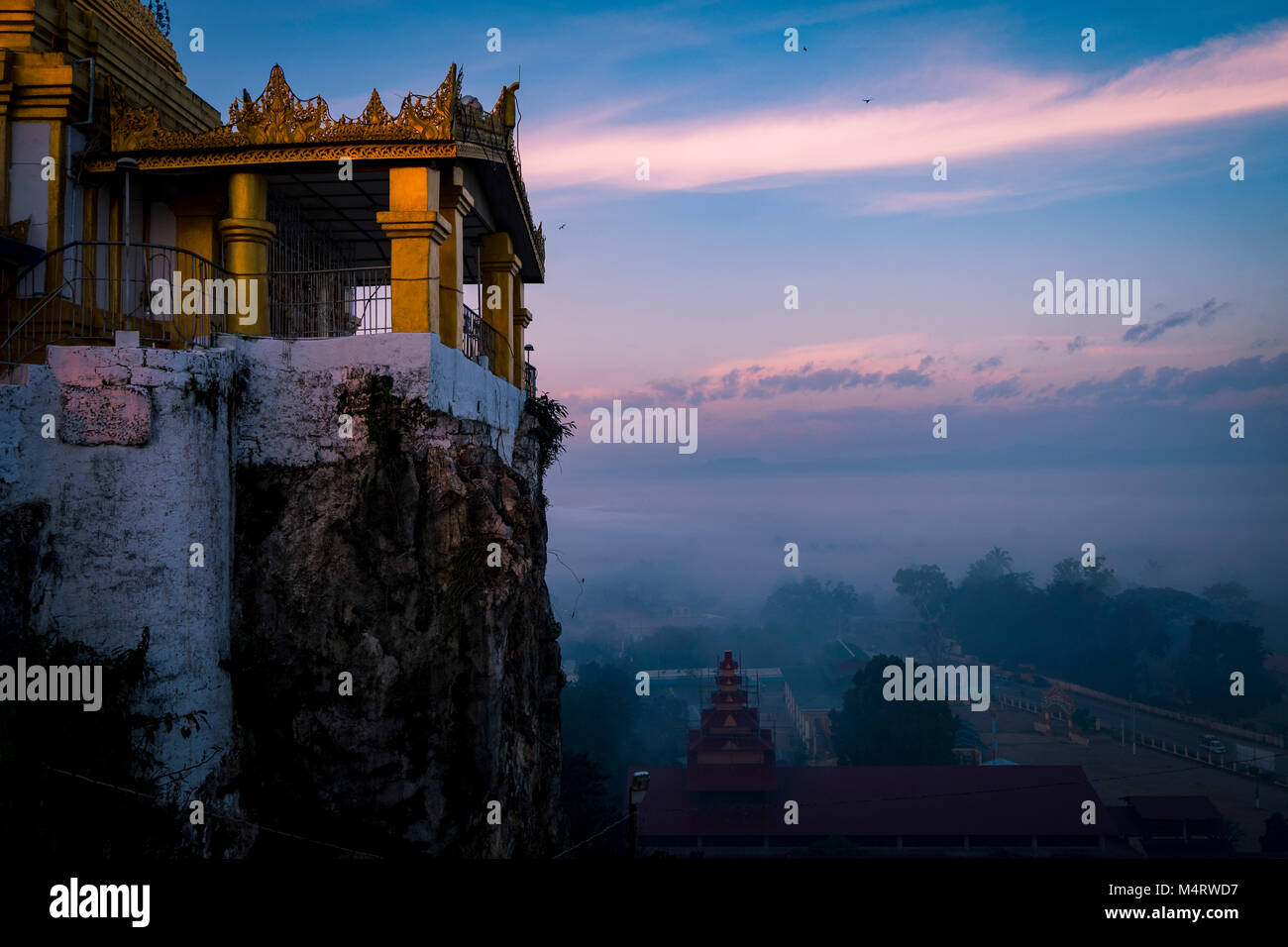 Cliff temple Taung Kwe Zedi Loikaw Myanmar Stock Photo