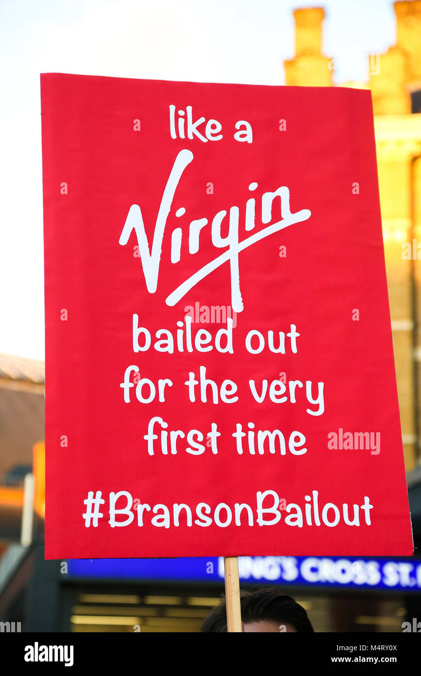 Protestors at Kings Cross station demonstrating against Virgin and