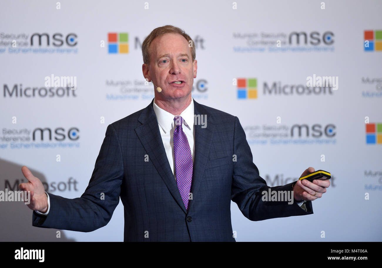 Munich, Germany. 16th Feb, 2018. Microsoft's General Counsel Brad Smith