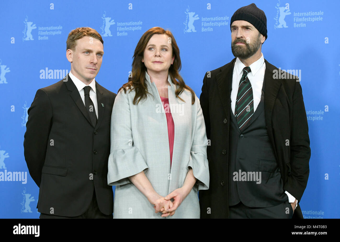 Berlin, Germany. 17th Feb, 2018. Actor Edwin Thomas, actress Emily Watson with Rupert Everett, director, actor, screenwriter, during the photocall of the film 'The Happy Prince' at the Berlinale 2018 Film Festival in Berlin, Germany, 17 February 2018. The film runs in the 'Berlinale Special Gala' section of the 68th International Berlin Film Festival. Credit: Maurizio Gambarini/dpa/Alamy Live News Stock Photo
