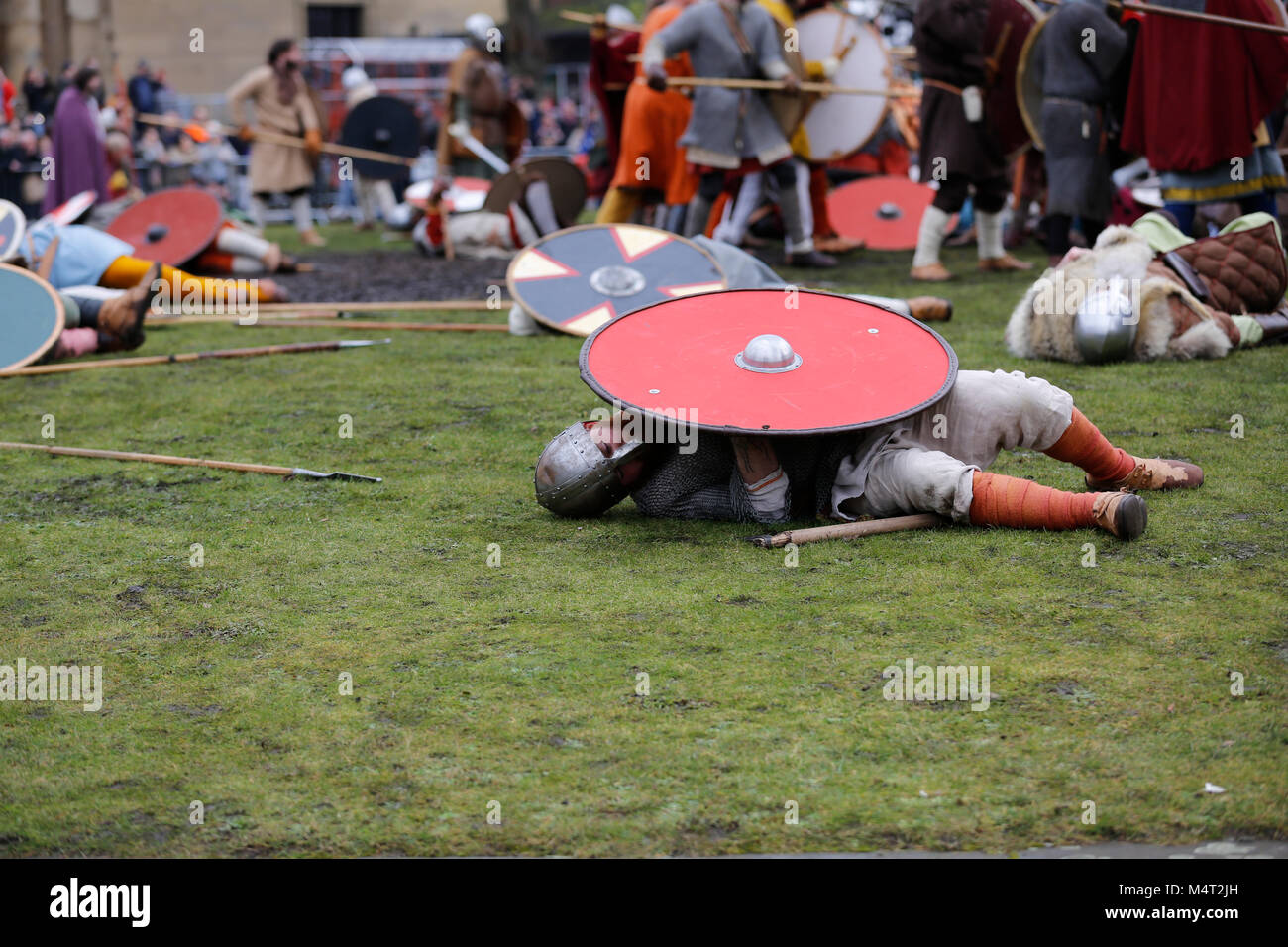 York, UK.  17 February 2018.  York Jorvik Viking Festival, York, North Yorkshire, UK. Skirmish between Vikings and Saxons during the annual Jorvik Viking Festival..  Credit: Alan Walmsley/Alamy Live News. Stock Photo