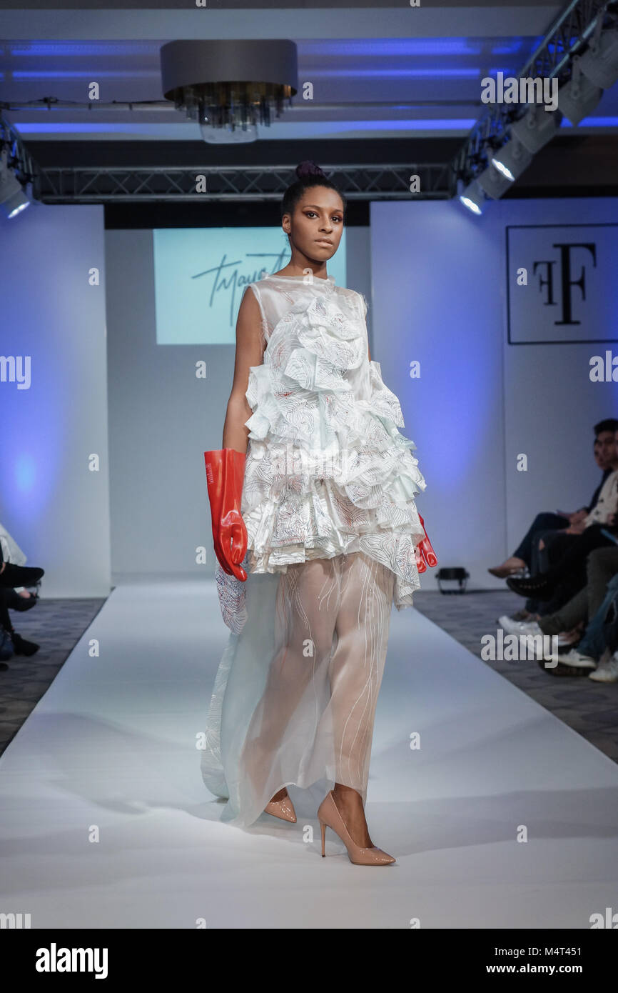 London, England. 17 February 2018.Fashions Finest, Day One both shows. An off schedule fashion event held at De Vere Grand Connaught Rooms under the aegis of Fashions Finest which showcases emerging talent from the United Kingdom and abroad as well as masterclasses from experts within the world of fashion. © Peter Hogan/Alamy Live News Stock Photo