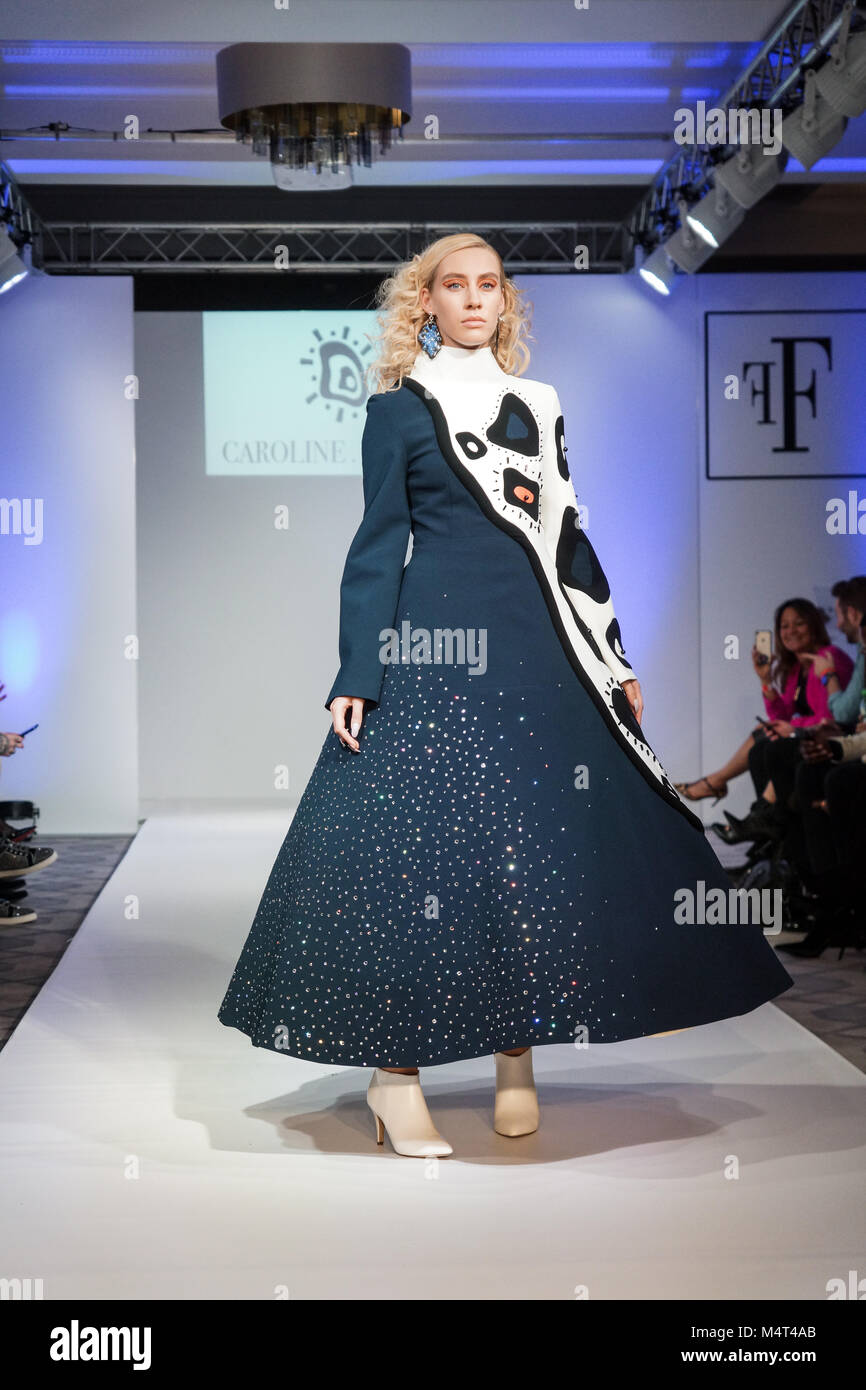 London, England. 17 February 2018.Fashions Finest, Day One both shows. An off schedule fashion event held at De Vere Grand Connaught Rooms under the aegis of Fashions Finest which showcases emerging talent from the United Kingdom and abroad as well as masterclasses from experts within the world of fashion. © Peter Hogan/Alamy Live News Stock Photo