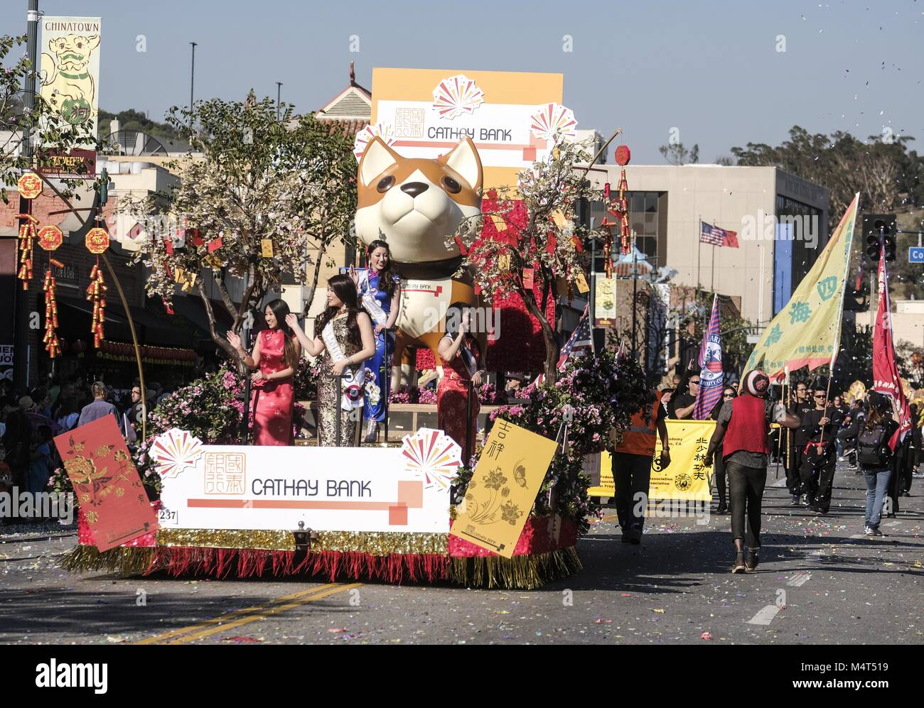 Los Angeles, California, USA. 17th Feb, 2018. Cathay Bank float moves ...
