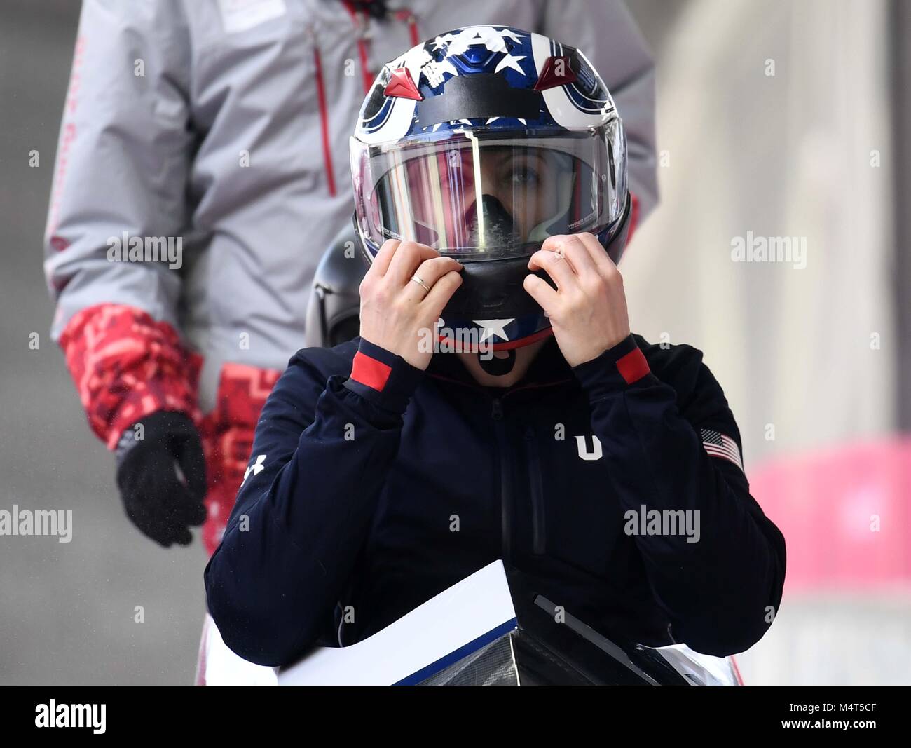 jamie Greubel Poser (USA). Womens bobsleigh training. Alpensia sliding centre. Pyeongchang2018 winter Olympics. Alpensia. Republic of Korea. 17/02/2018. Credit: Sport In Pictures/Alamy Live News Stock Photo