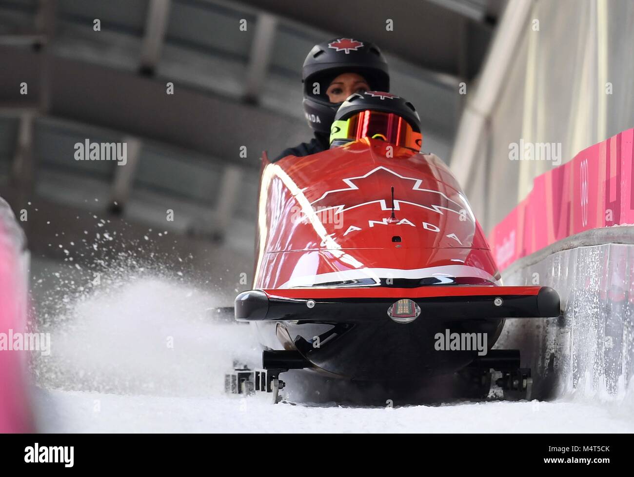 Kaillie Humphries (CAN) and Phylicia George (CAN). Womens bobsleigh training. Alpensia sliding centre. Pyeongchang2018 winter Olympics. Alpensia. Republic of Korea. 17/02/2018. Credit: Sport In Pictures/Alamy Live News Stock Photo