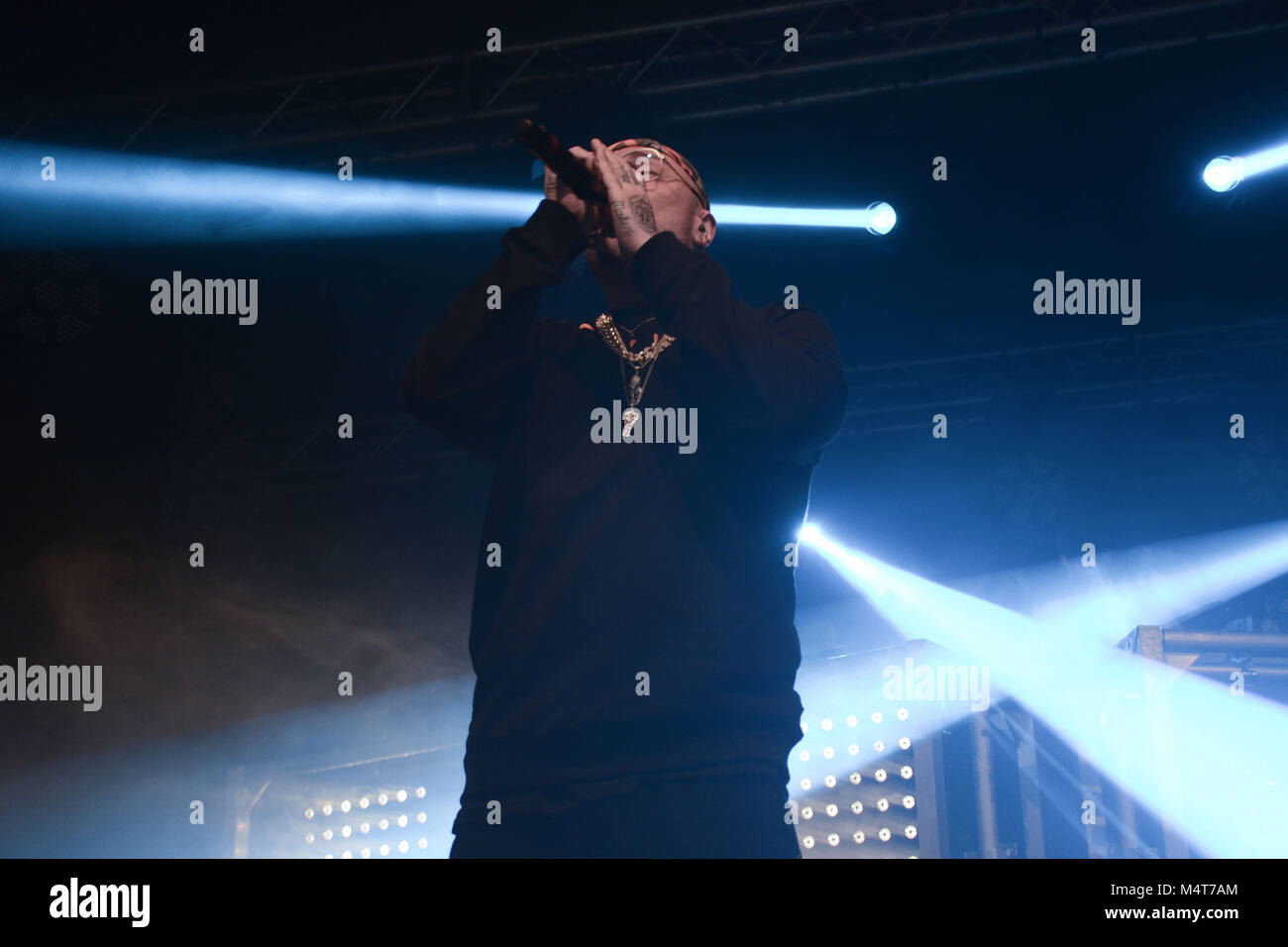 Naples, Italy. 17th Feb, 2018. The italian rapper Gué Pequeno performs ...