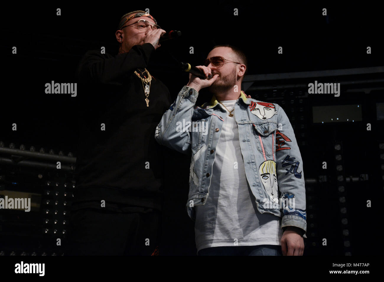 Naples, Italy. 17th Feb, 2018. The italian rapper Gué Pequeno performs on the stage for his tour 'Gentleman Tour 2018' at Casa della Musica in Naples, Italy. Credit: Mariano Montella/Alamy Live News Stock Photo