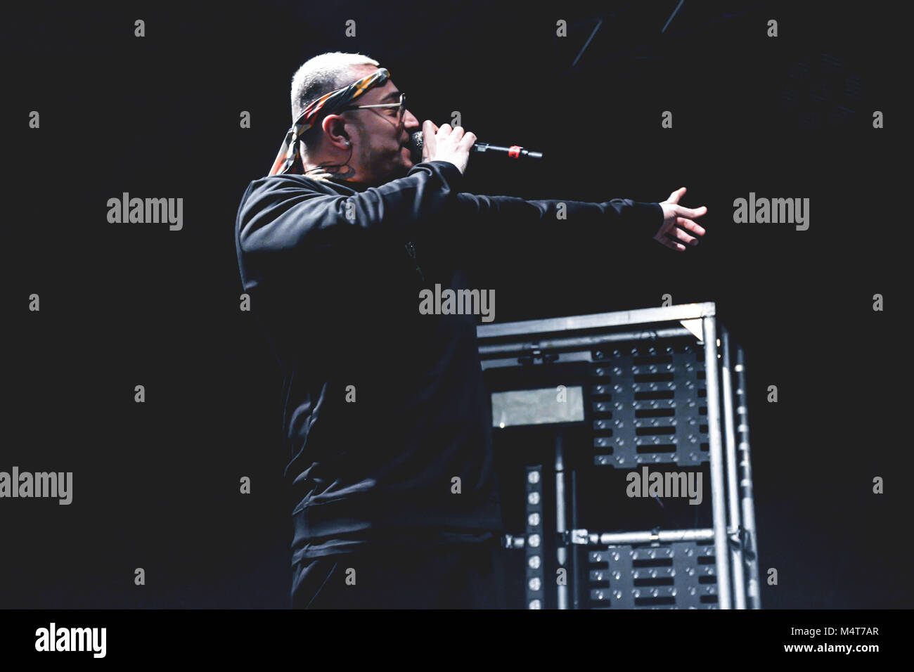 Naples, Italy. 17th Feb, 2018. The italian rapper Gué Pequeno performs ...