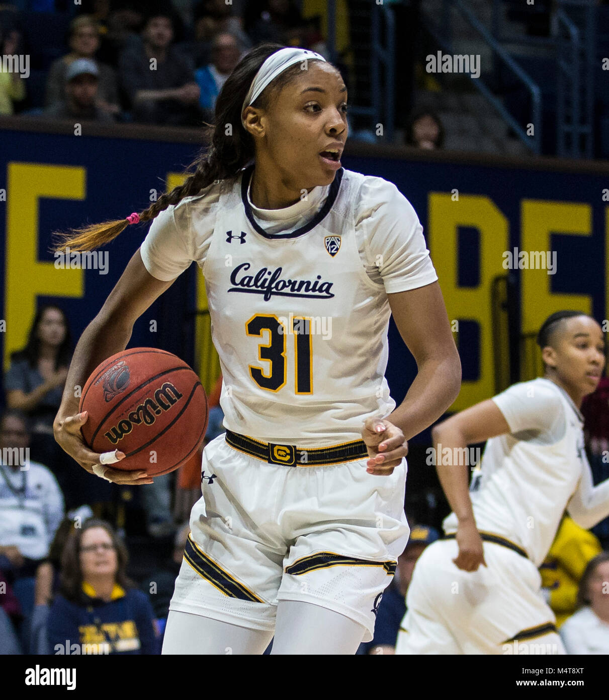 Berkeley, CA U.S. 17th Feb, 2018. A. California forward/center Kristine Anigwe (31) scored 11 points, 10 rebounds, 2 assist, 1 block shot and 2 steals looks for a open teammate during the NCAA Women's Basketball game between Stanford Cardinal and the California Golden Bears 78-66 win at Hass Pavilion Berkeley Calif. Thurman James/CSM/Alamy Live News Stock Photo