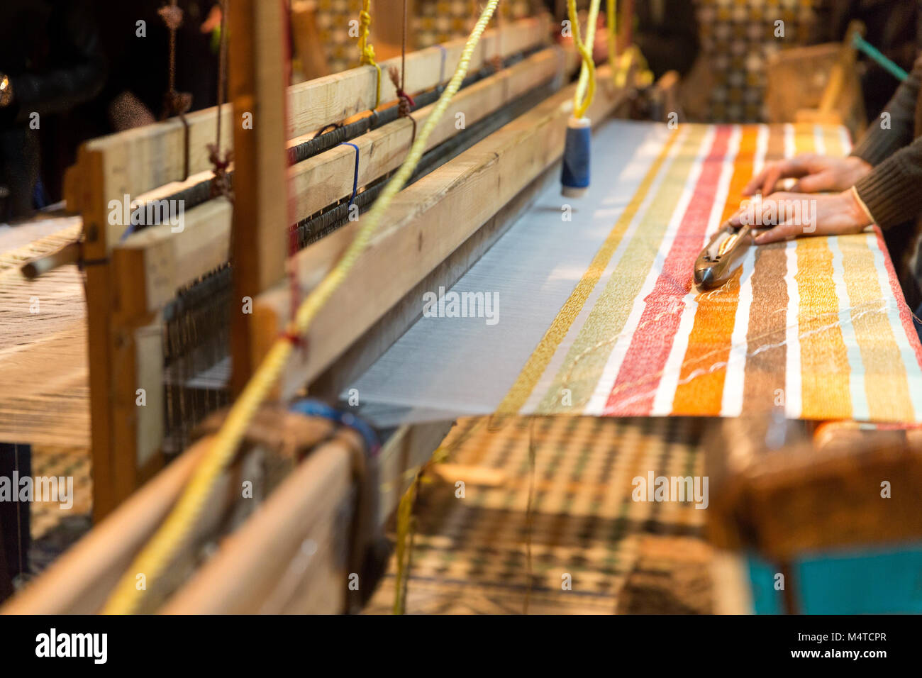 Shuttle-woven silk fabrics in central asia Stock Photo