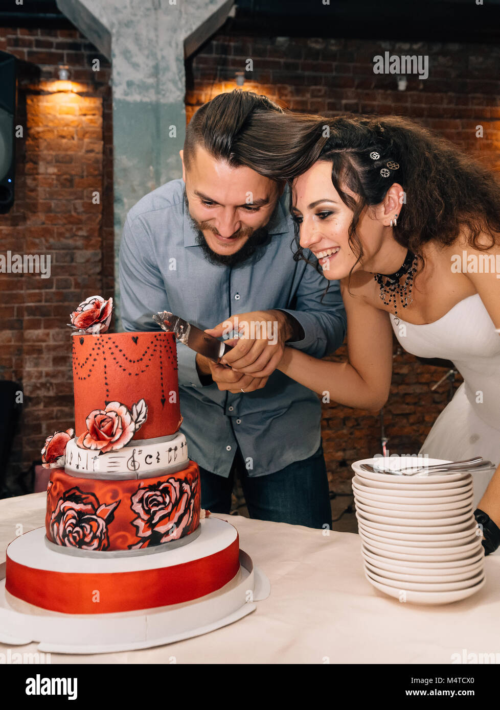 Wedding in the style of rock. Rocker or Biker wedding. Guys with ...