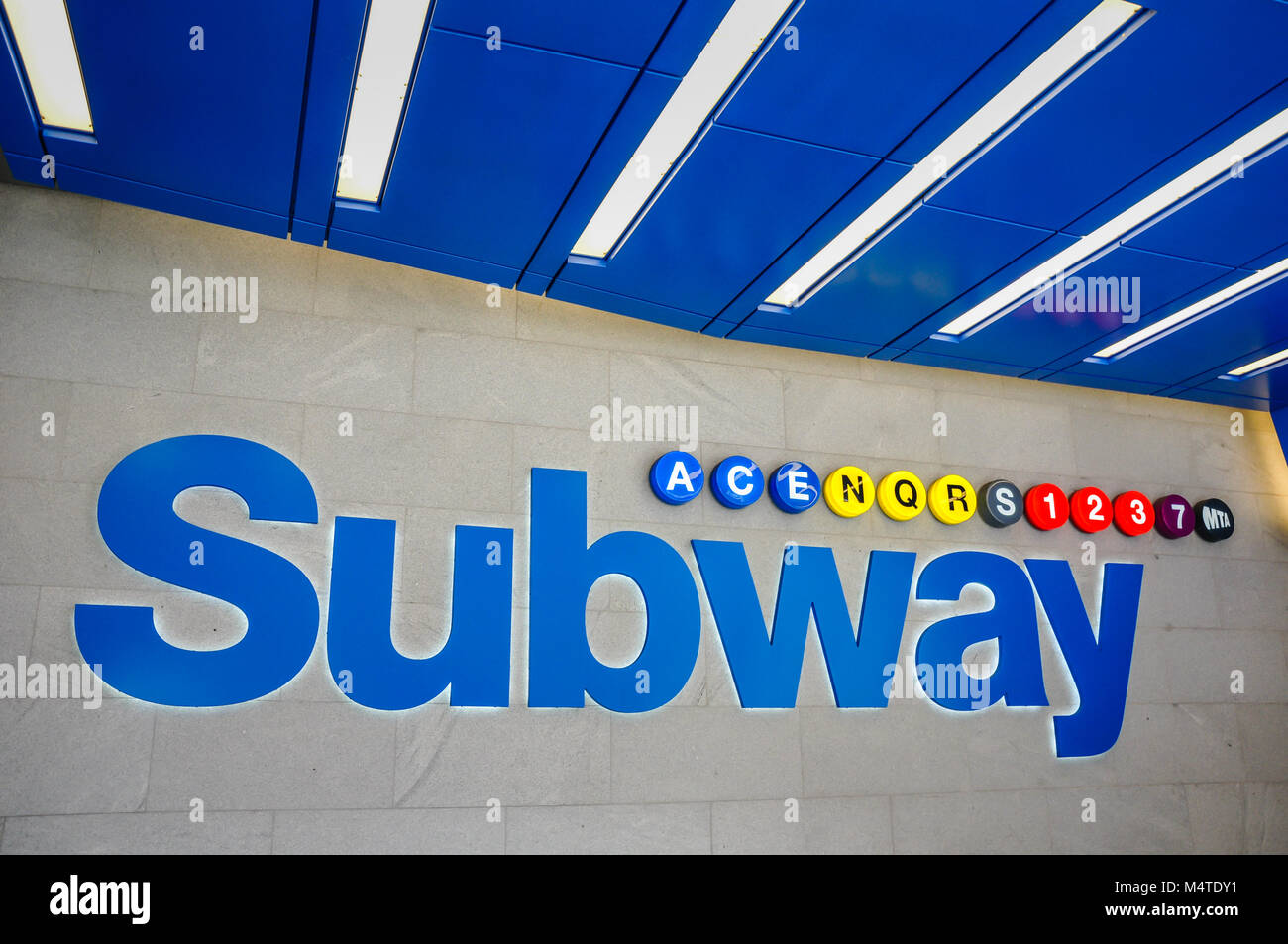 Subway Entrance in Midtown Manhattan, New York City, USA. Stock Photo