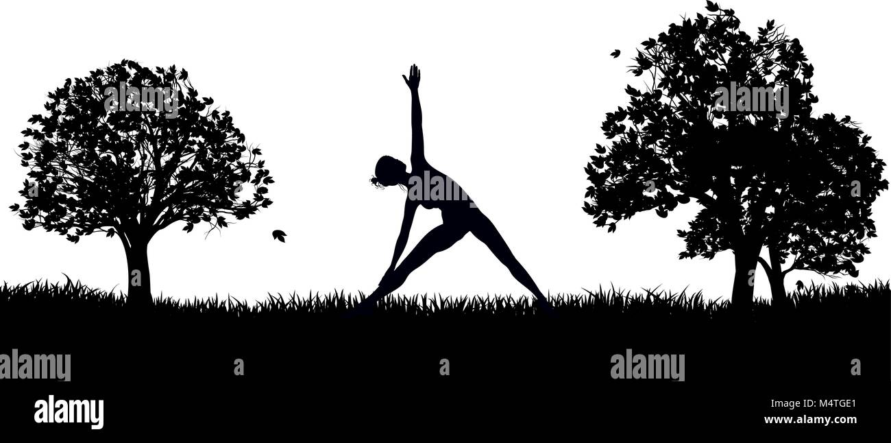 Yoga or Pilates in the Park Silhouette Stock Vector