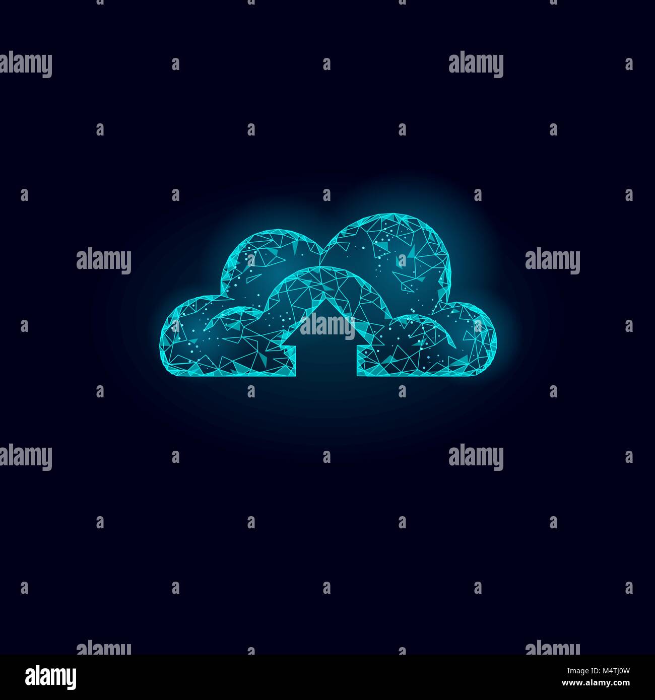 Cloud computing online storage low poly. Polygonal future modern internet business technology. Blue glowing global data information exchange available background vector illustration Stock Vector