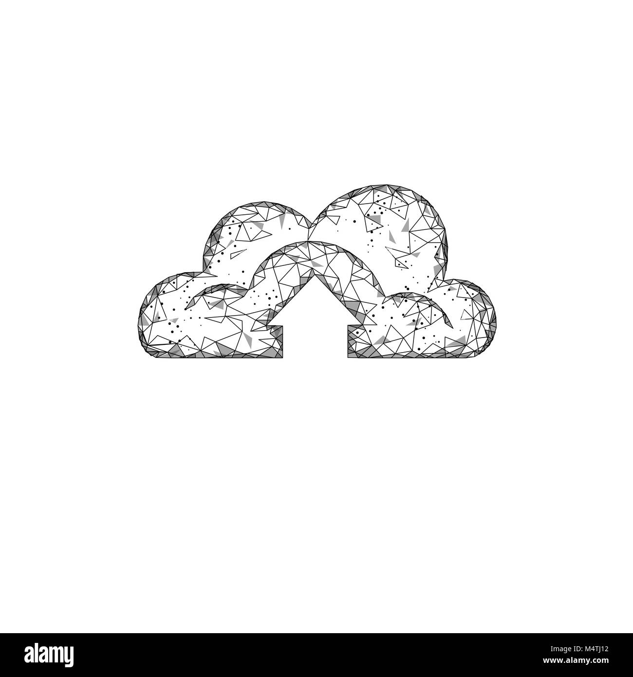 Cloud computing online storage low poly. Polygonal future modern internet business technology. White gray monochrome global data information exchange available background vector illustration Stock Vector