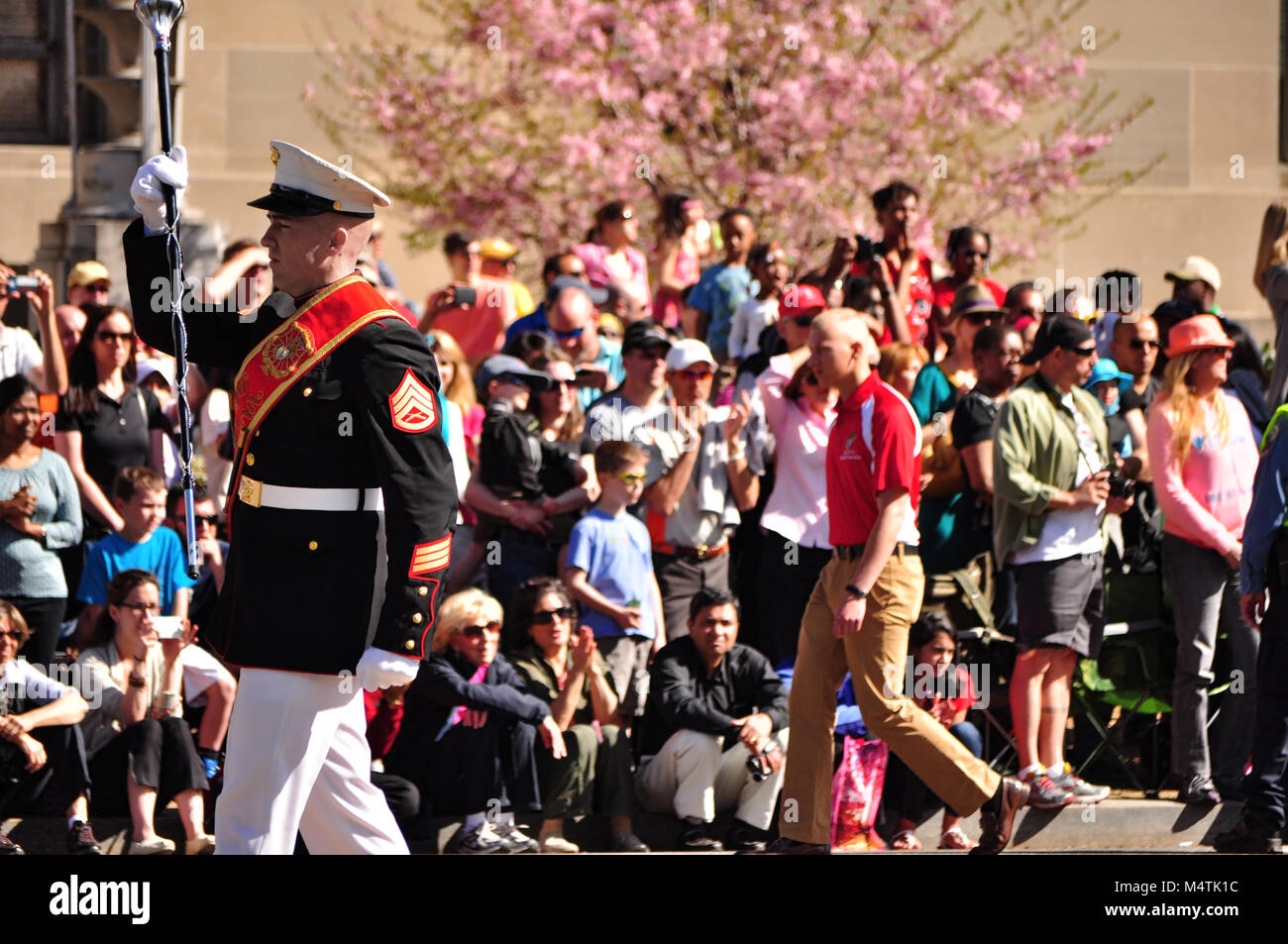 US Marine Rifle Drill Team marching in Cherry Blossom Parade in